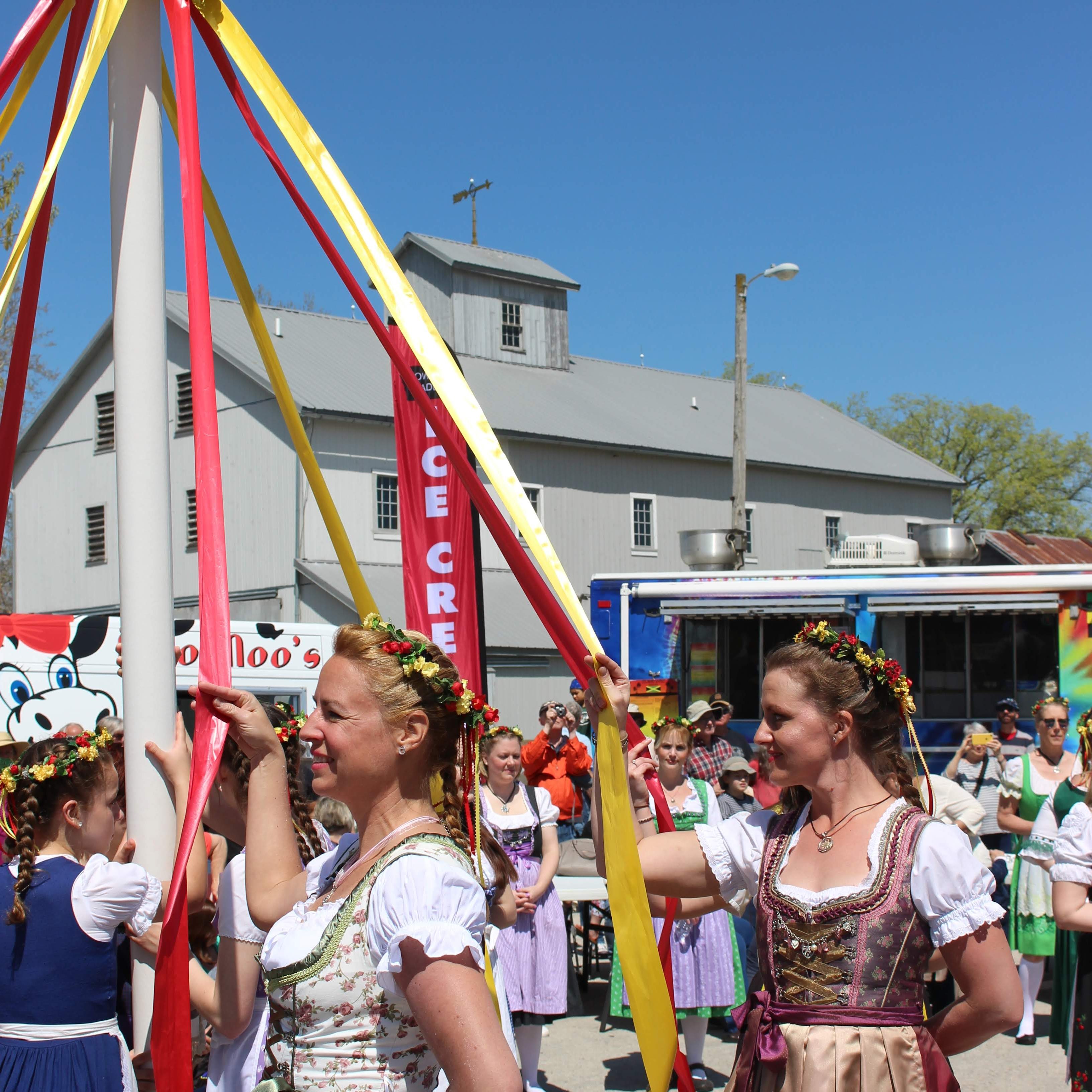 Maipole dancers, Laura Sue & Lacie at Maifest in the Amana Colonies