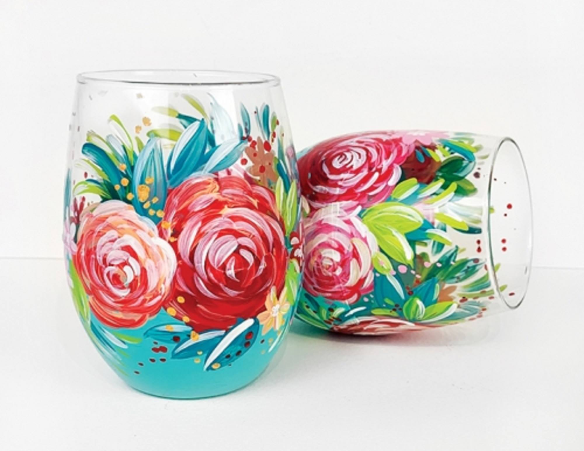 Wine glasses painted with a floral pattern